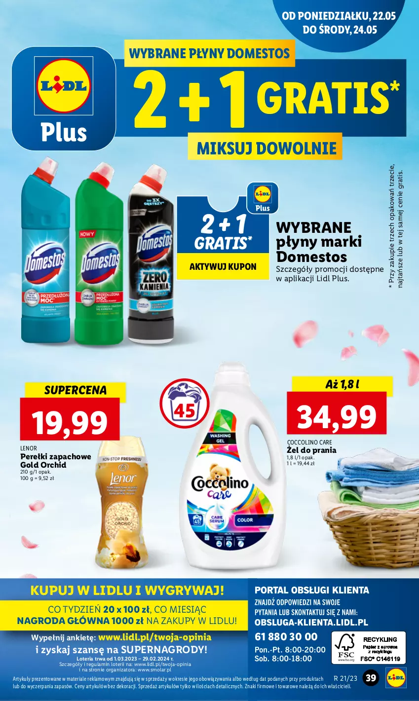 Gazetka promocyjna Lidl - GAZETKA - ważna 22.05 do 24.05.2023 - strona 45 - produkty: Coccolino, Domestos, Gra, Gry, Lenor, Mola, Perełki zapachowe