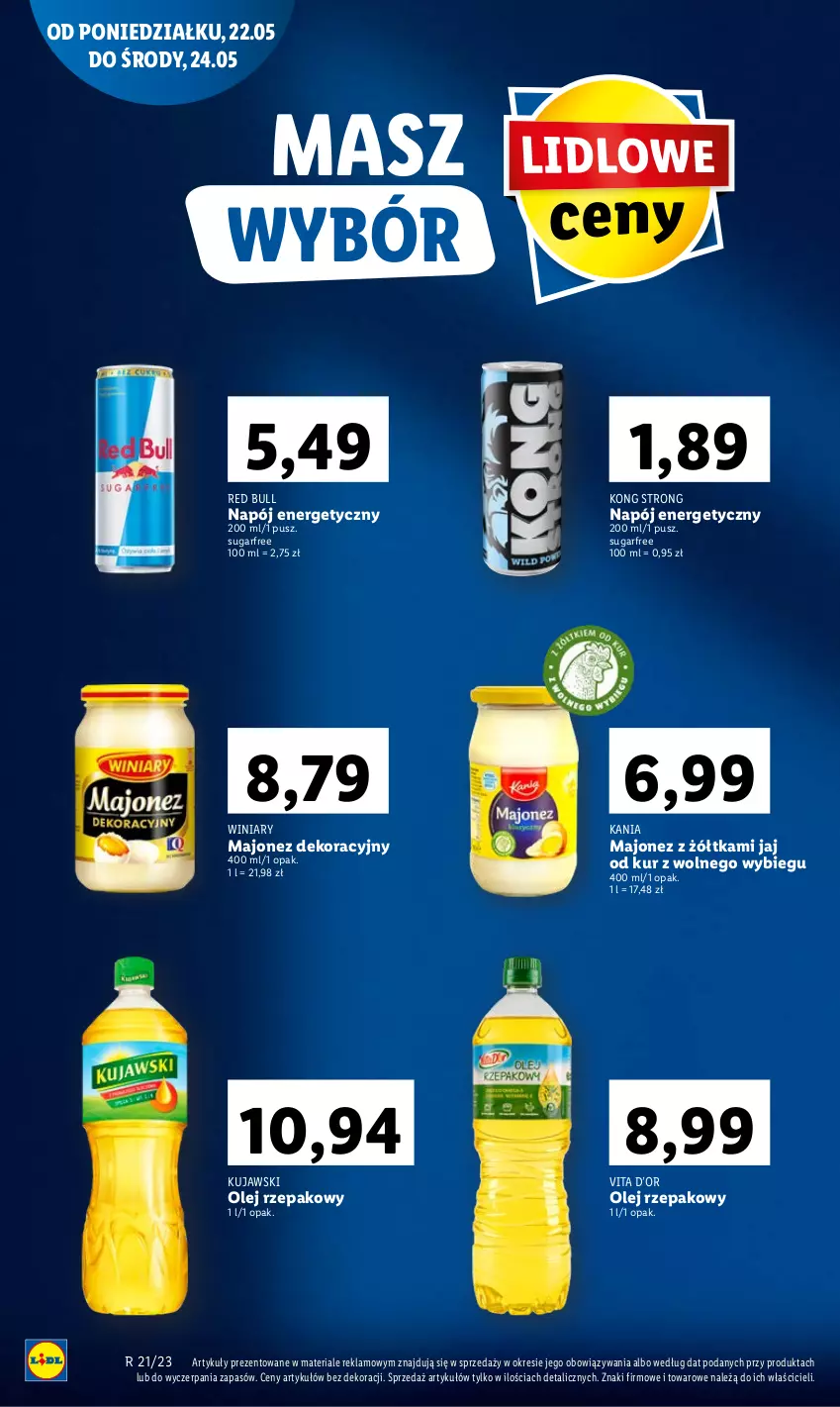 Gazetka promocyjna Lidl - GAZETKA - ważna 22.05 do 24.05.2023 - strona 6 - produkty: Kujawski, Majonez, Napój, Napój energetyczny, Olej, Olej rzepakowy, Red Bull, Winiary