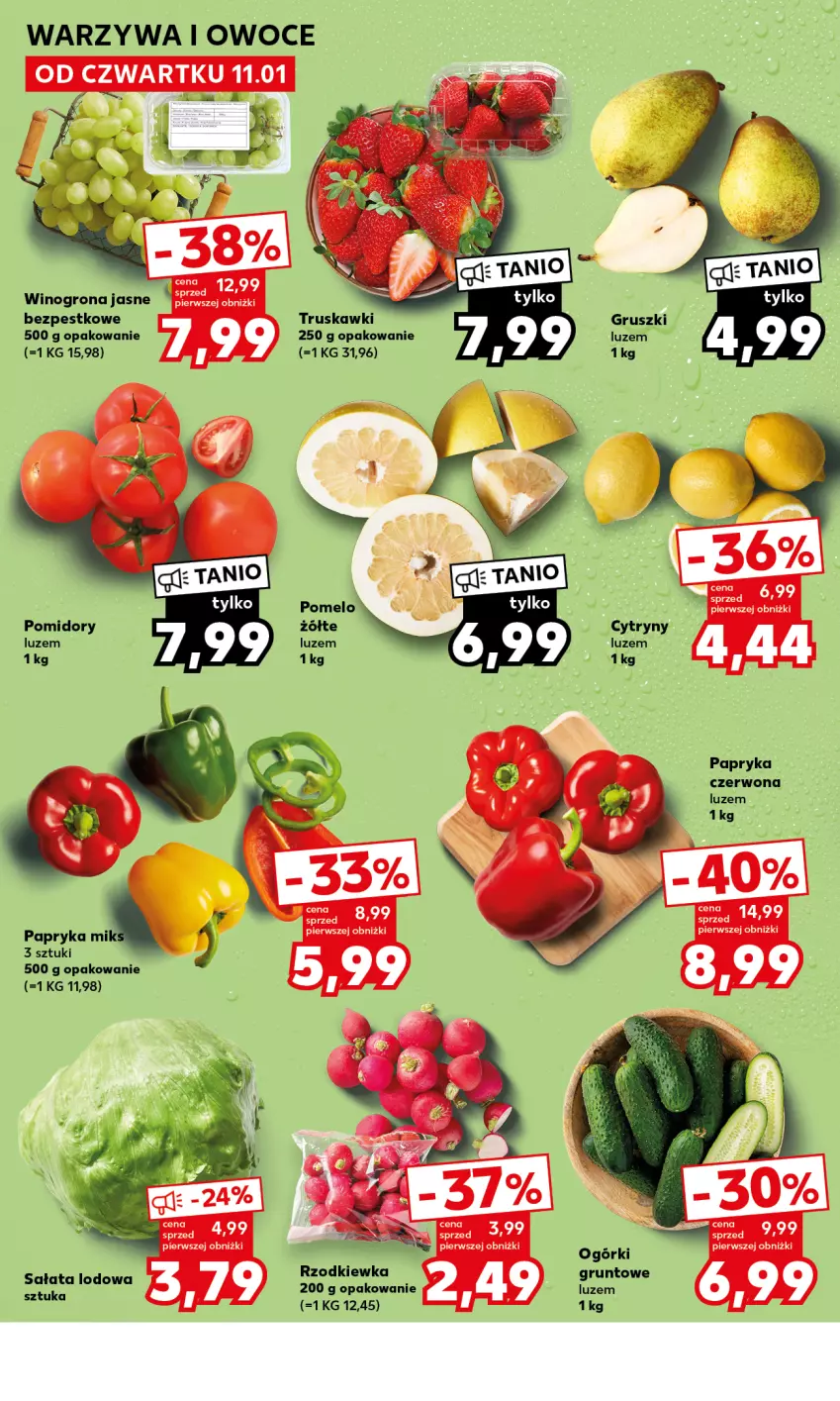 Gazetka promocyjna Kaufland - Mocny Start - ważna 15.01 do 17.01.2024 - strona 12 - produkty: Cytryny, Grunt, Gruszki, Owoce, Papryka, Papryka czerwona, Pomidory, Rzodkiewka, Sałat, Sałata lodowa, Truskawki, Warzywa, Warzywa i owoce, Wino, Winogrona