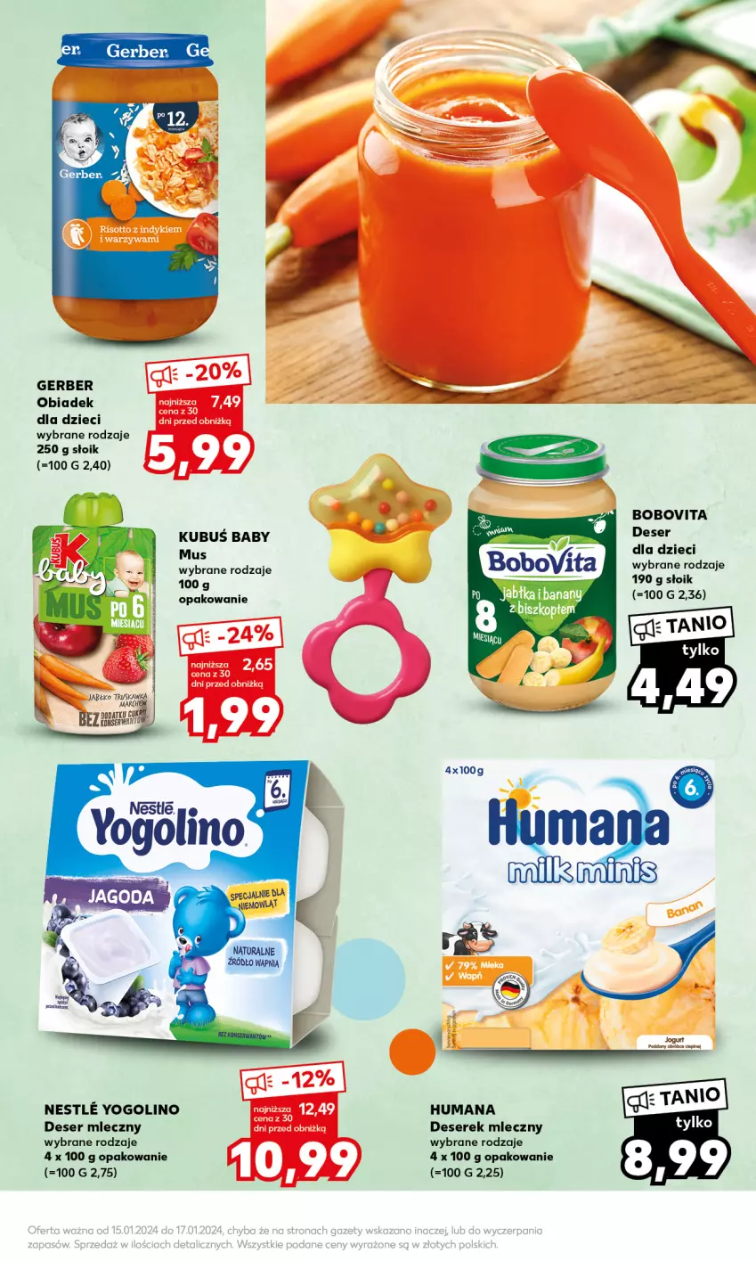 Gazetka promocyjna Kaufland - Mocny Start - ważna 15.01 do 17.01.2024 - strona 19 - produkty: Beko, BoboVita, Deser, Deser mleczny, Dzieci, Gerber, Humana, Kubuś, Ser, Serek