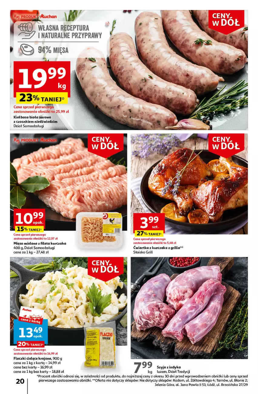 Gazetka promocyjna Auchan - Gazetka Ceny w dół Część 4 Hipermarket Auchan - ważna 25.01 do 31.01.2024 - strona 20 - produkty: Grill, Kiełbasa, Kiełbasa biała, Kurczak, Mięso, Mięso mielone, Przyprawy