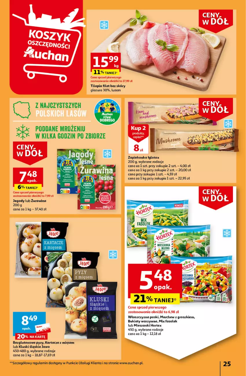 Gazetka promocyjna Auchan - Gazetka Ceny w dół Część 4 Hipermarket Auchan - ważna 25.01 do 31.01.2024 - strona 25 - produkty: Bukiet, Fa, Glazura, Hortex, Jagody, Lazur, Tilapia, Zapiekanka