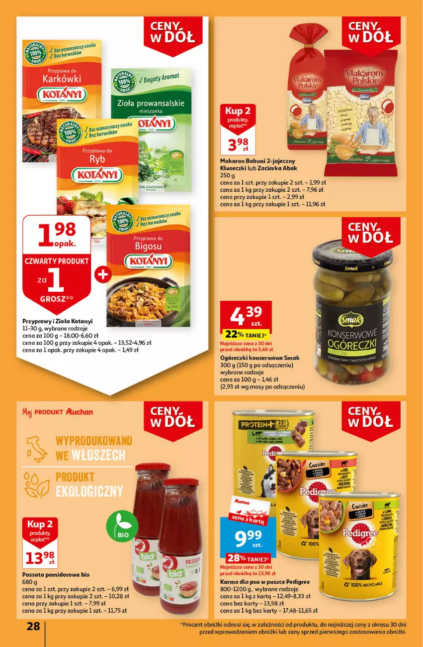 Gazetka promocyjna Auchan - Gazetka Ceny w dół Część 4 Hipermarket Auchan - ważna 25.01 do 31.01.2024 - strona 28 - produkty: Babuni, Makaron, Makaron babuni, Pedigree, Przyprawy, Przyprawy i zioła, Ser, Zacierka