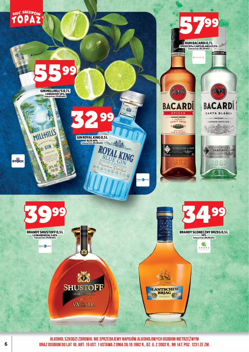 Gazetka promocyjna Topaz - Gazetka - ważna 01.03 do 15.03.2026 - strona 8 - produkty: Bacardi, Brandy, Gin, Gra, Rum