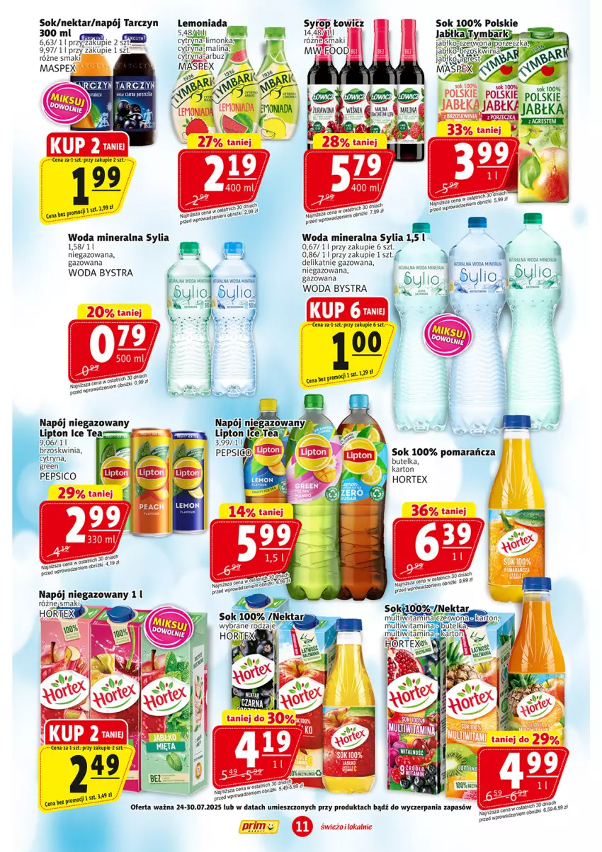 Gazetka promocyjna Prim Market - ważna 24.07 do 30.07.2025 - strona 11 - produkty: Arbuz, Hortex, Jabłka, Lemoniada, Napój, Sok, Syrop, Woda, Woda mineralna