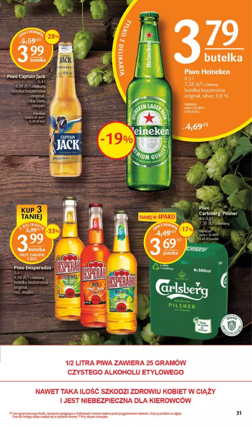 Gazetka promocyjna Delikatesy Centrum - Gazetka DC10 - ważna 09.03 do 15.03.2023 - strona 31 - produkty: Captain Jack, Carlsberg, Desperados, Gra, Heineken, Piec, Piwa, Piwo, Rum