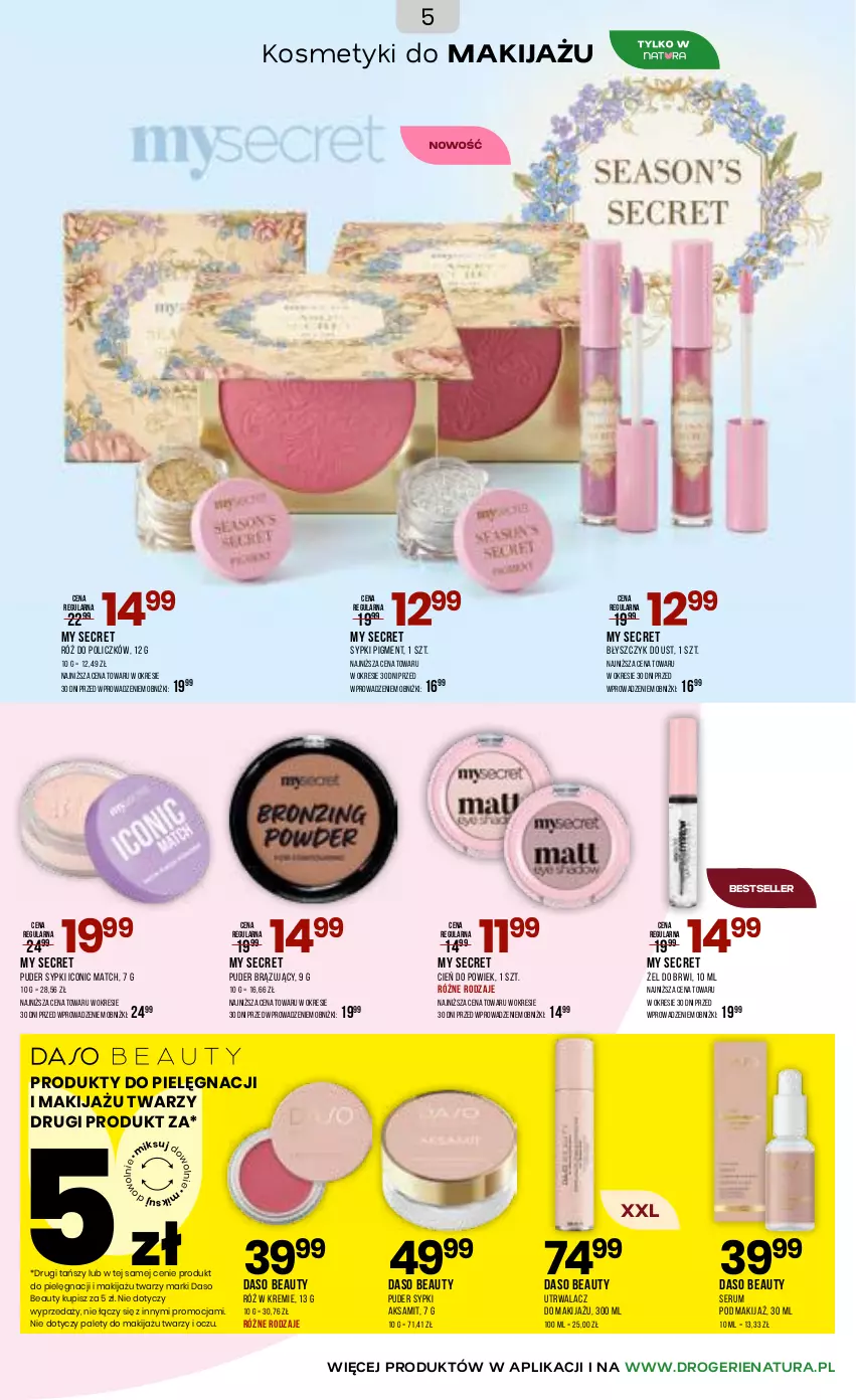 Gazetka promocyjna Drogerie Natura - Gazetka Drogerie Natura - ważna 18.03 do 30.03.2026 - strona 5 - produkty: Aksam, Błyszczyk do ust, Cień, Makijaż, Puder, Róż do policzków, Rum, Ser, Serum