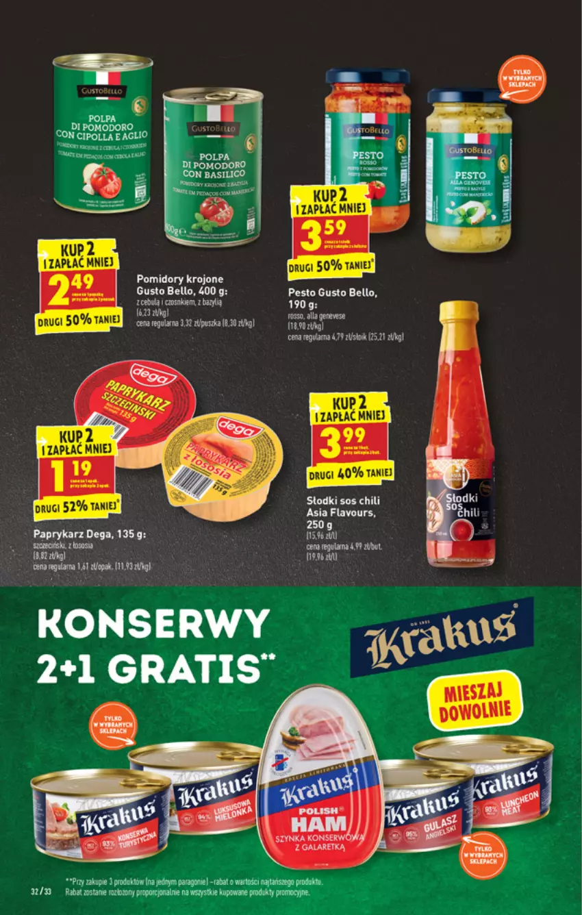 Gazetka promocyjna Biedronka - W tym tygodniu - ważna 07.02 do 12.02.2022 - strona 32 - produkty: Bell, Dega, Gra, Papryka, Paprykarz, Pesto, Pomidory, Pomidory krojone, Ser, Sos, Szynka