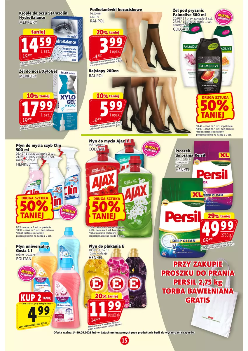 Gazetka promocyjna Prim Market - ważna 14.05 do 20.05.2026 - strona 15 - produkty: Clin, Fa, Gra, Krople do oczu, LG, Palmolive, Persil, Płyn do mycia, Por, Rajstopy, Top, Torba