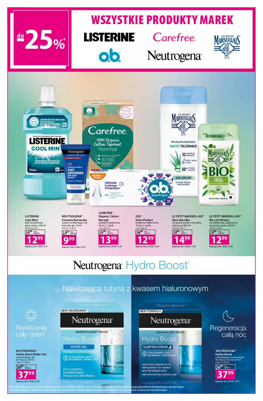 Gazetka promocyjna Hebe - Gazetka - ważna 09.03 do 22.03.2023 - strona 14 - produkty: Aloe vera, Carefree, Krem do rąk, Listerine, Mars, Maska, Maska do twarzy, Neutrogena, O.B., Płyn do płukania, Płyn do płukania jamy ustnej, Sok, Tampony, Wkładki