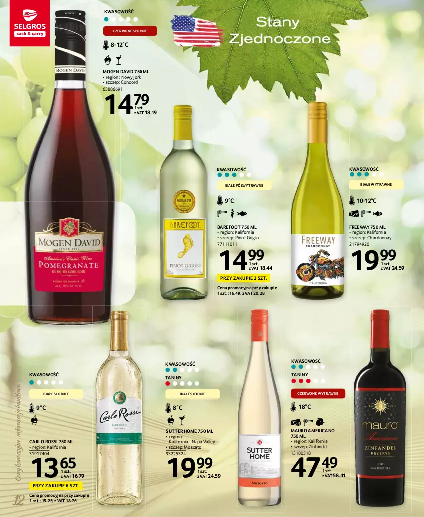 Gazetka promocyjna Selgros - Katalog Wina - ważna 08.03 do 04.08.2021 - strona 12 - produkty: Barefoot, Carlo Rossi, Chardonnay, Fa, Mogen David, Pinot Grigio