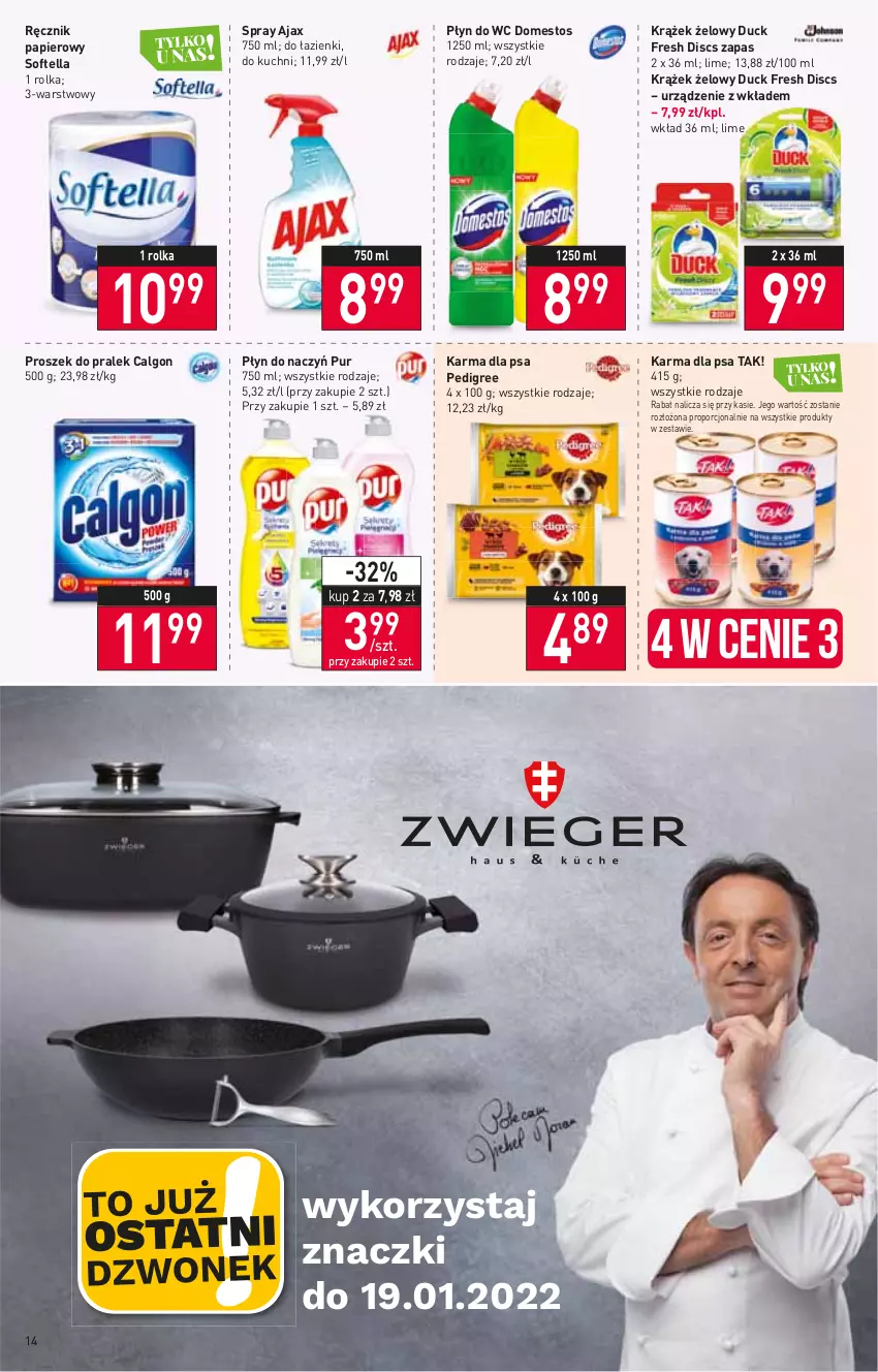 Gazetka promocyjna Stokrotka - Supermarket - ważna 13.01 do 19.01.2022 - strona 14 - produkty: Ajax, Calgon, Domestos, Duck, LG, Papier, Pedigree, Płyn do wc, Por, Pur, Ręcznik