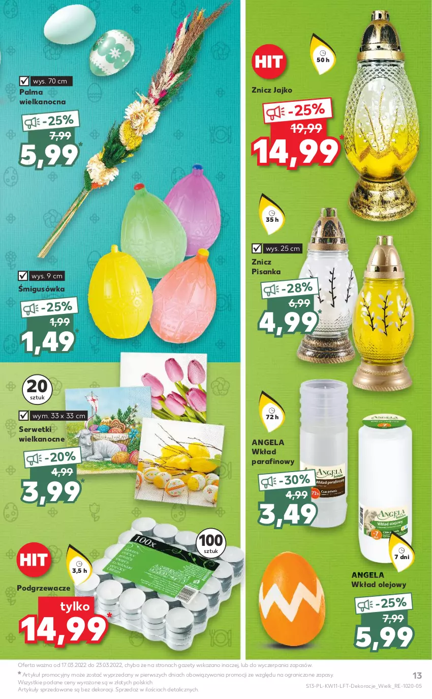 Gazetka promocyjna Kaufland - OFERTA TYGODNIA - ważna 17.03 do 23.03.2022 - strona 13 - produkty: Gra, Olej, Palma, Podgrzewacze, Ser, Serwetki, Wkład olejowy, Znicz