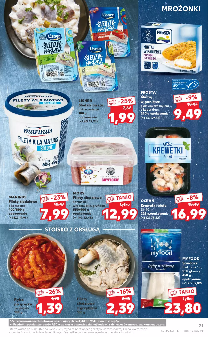 Gazetka promocyjna Kaufland - OFERTA TYGODNIA - ważna 17.03 do 23.03.2022 - strona 21 - produkty: Frosta, Gry, Krewetki, Lazur, Lisner, Mintaj, Ryba, Ryba po grecku, Sandacz, Sandacz filet