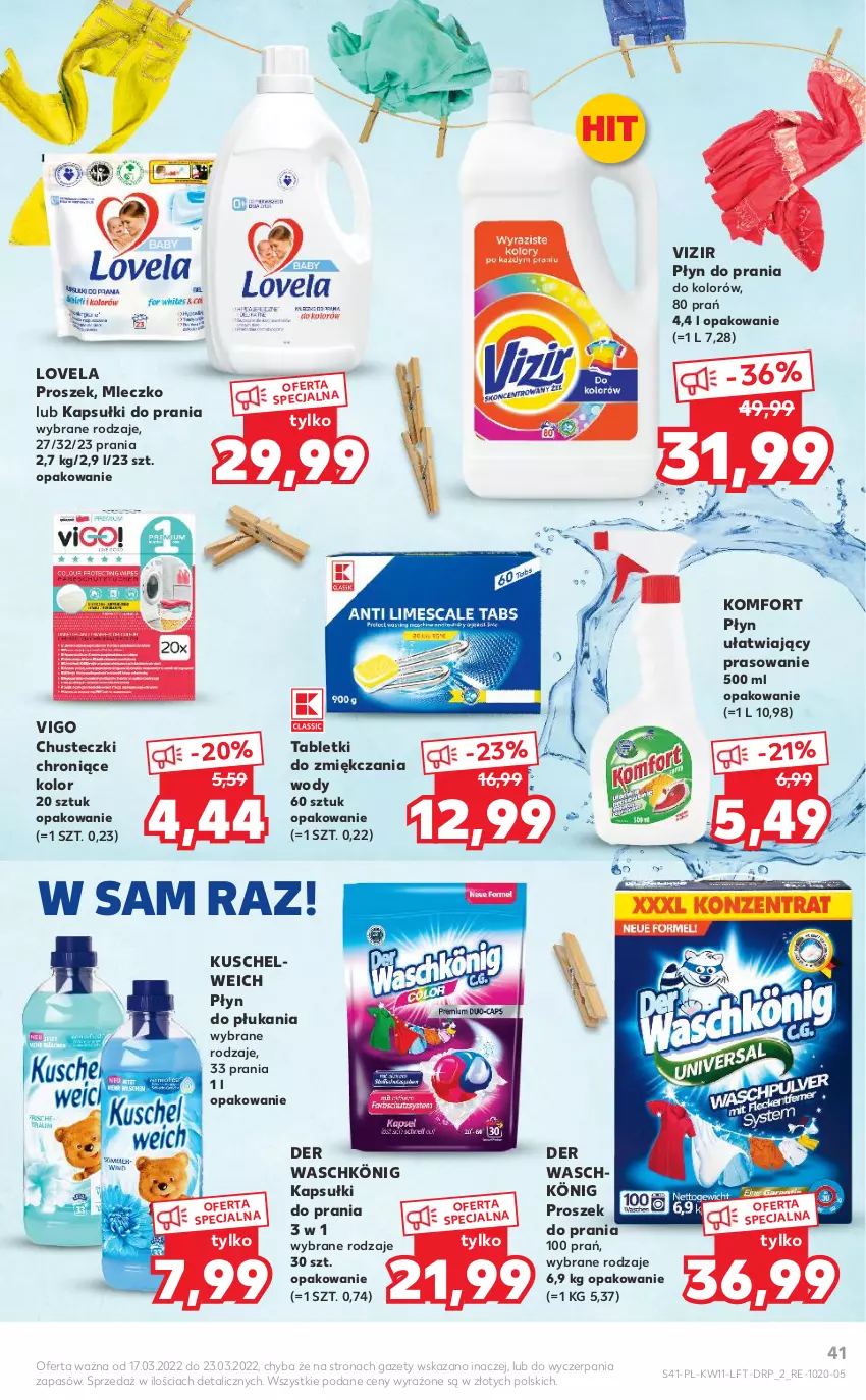 Gazetka promocyjna Kaufland - OFERTA TYGODNIA - ważna 17.03 do 23.03.2022 - strona 41 - produkty: Chusteczki, Kapsułki do prania, König, Lovela, Mleczko, Płyn do płukania, Płyn do prania, Proszek do prania, Tablet, Vizir