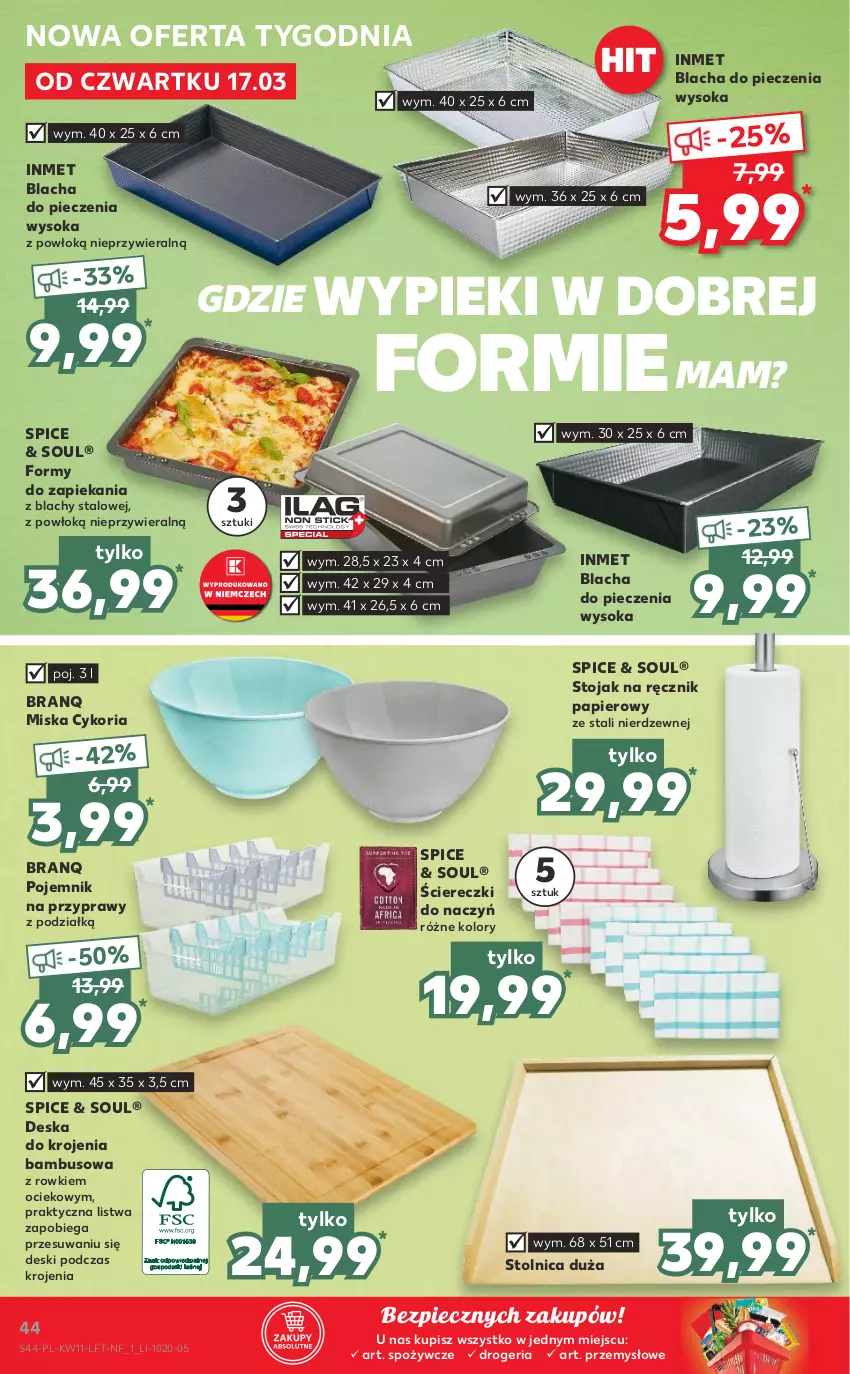 Gazetka promocyjna Kaufland - OFERTA TYGODNIA - ważna 17.03 do 23.03.2022 - strona 44 - produkty: Blacha do pieczenia, Deska do krojenia, Listwa, Miska, Papier, Piec, Pojemnik, Pojemnik na przyprawy, Przyprawy, Ręcznik, Sok, Stojak, Stolnica