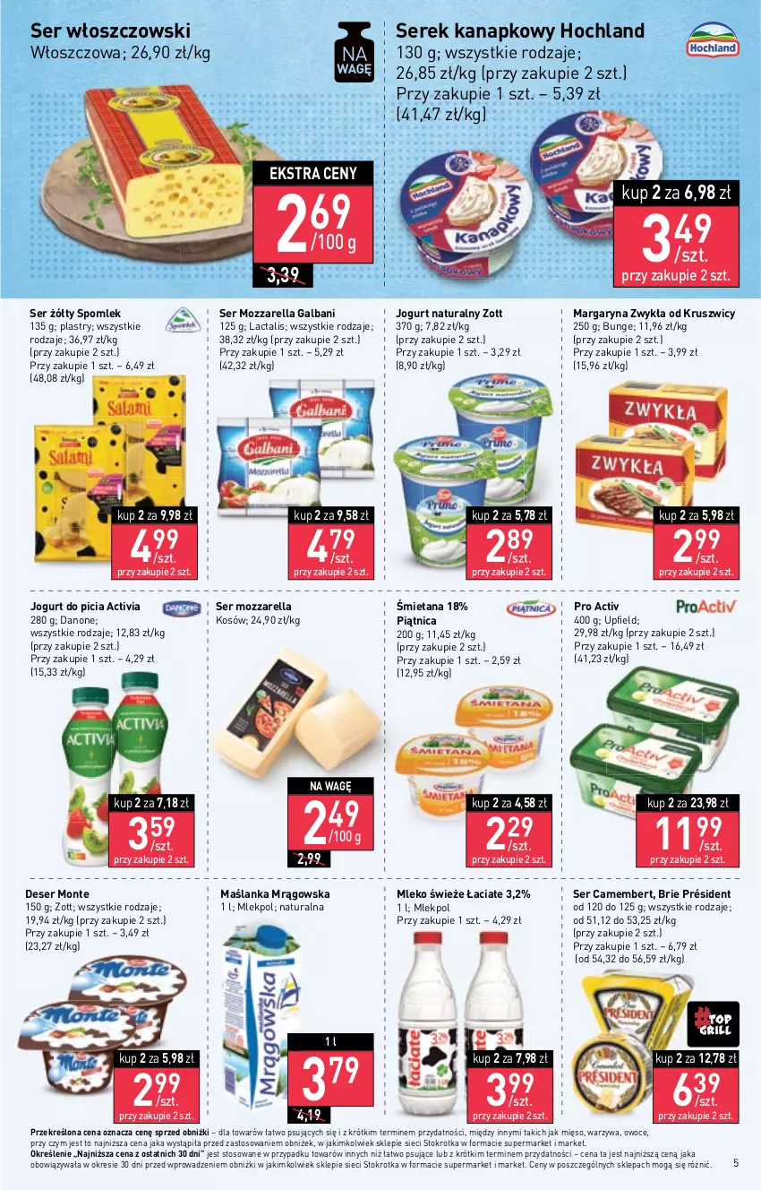 Gazetka promocyjna Stokrotka - Market - ważna 25.05 do 31.05.2023 - strona 7 - produkty: Activia, Brie, Camembert, Danone, Deser, Galbani, Hochland, Jogurt, Jogurt naturalny, Margaryna, Maślanka, Mięso, Mleko, Monte, Mozzarella, Owoce, Piątnica, Président, Ser, Serek, Serek kanapkowy, Warzywa, Włoszczowski, Zott