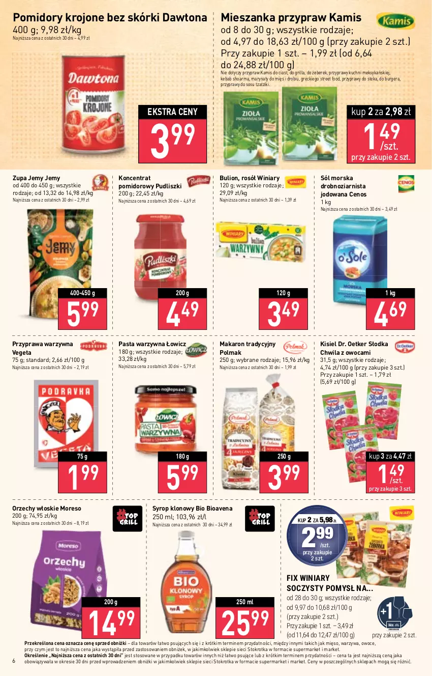 Gazetka promocyjna Stokrotka - Market - ważna 25.05 do 31.05.2023 - strona 8 - produkty: Bulion, Burger, Cenos, Dawtona, Dr. Oetker, Grill, Kamis, Kebab, Kisiel, Koncentrat pomidorowy, Lion, Makaron, Mięso, Olma, Orzechy włoskie, Owoce, Pasta warzywna, Pomidory, Pomidory krojone, Przyprawy, Pudliszki, Rosół, Shoarma, Słodka Chwila, Sól, Sos, Stek, Syrop, Vegeta, Warzywa, Winiary, Zupa