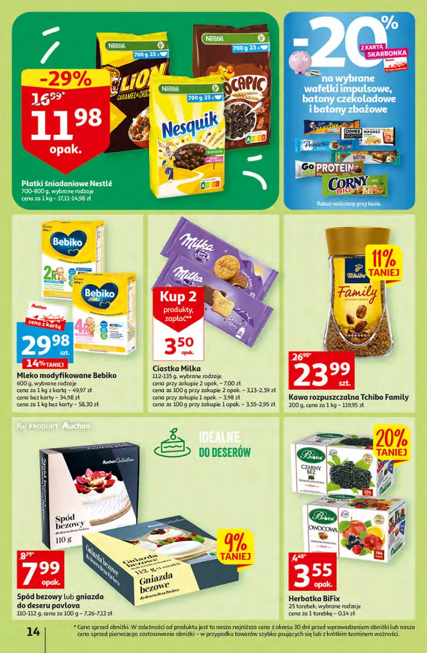 Gazetka promocyjna Auchan - Gazetka Sezon na urlop Hipermarket Auchan - ważna 22.06 do 28.06.2023 - strona 14 - produkty: Bebiko, Ciastka, Dada, Danio, Deser, Fa, Kawa, Kawa rozpuszczalna, Milka, Mleko, Mleko modyfikowane, O nas, Ser, Tchibo, Tchibo Family