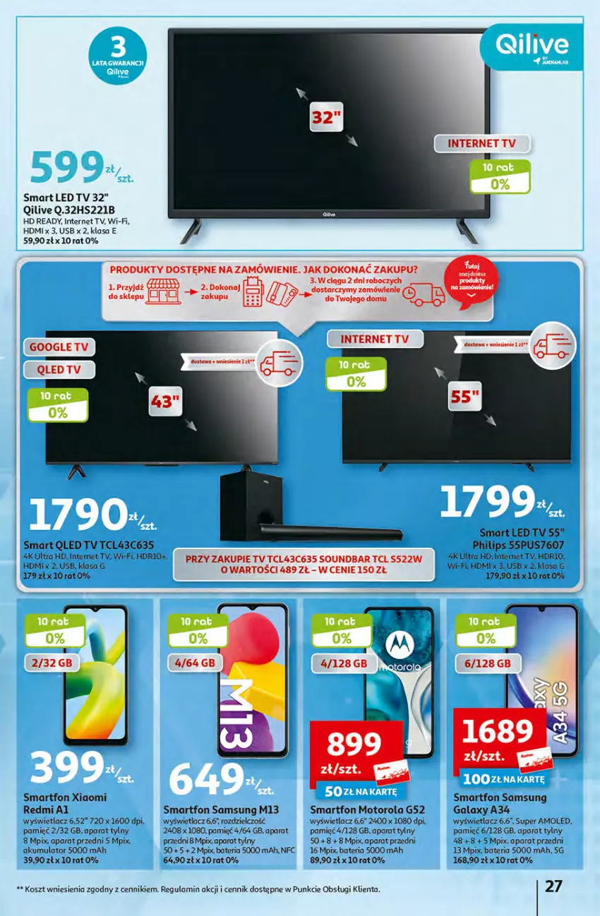 Gazetka promocyjna Auchan - Gazetka Sezon na urlop Hipermarket Auchan - ważna 22.06 do 28.06.2023 - strona 27 - produkty: Akumulator, Amol, Bateria, Gala, HD ready, Kosz, LED TV, Motorola, Philips, Por, Samsung, Smartfon, Soundbar