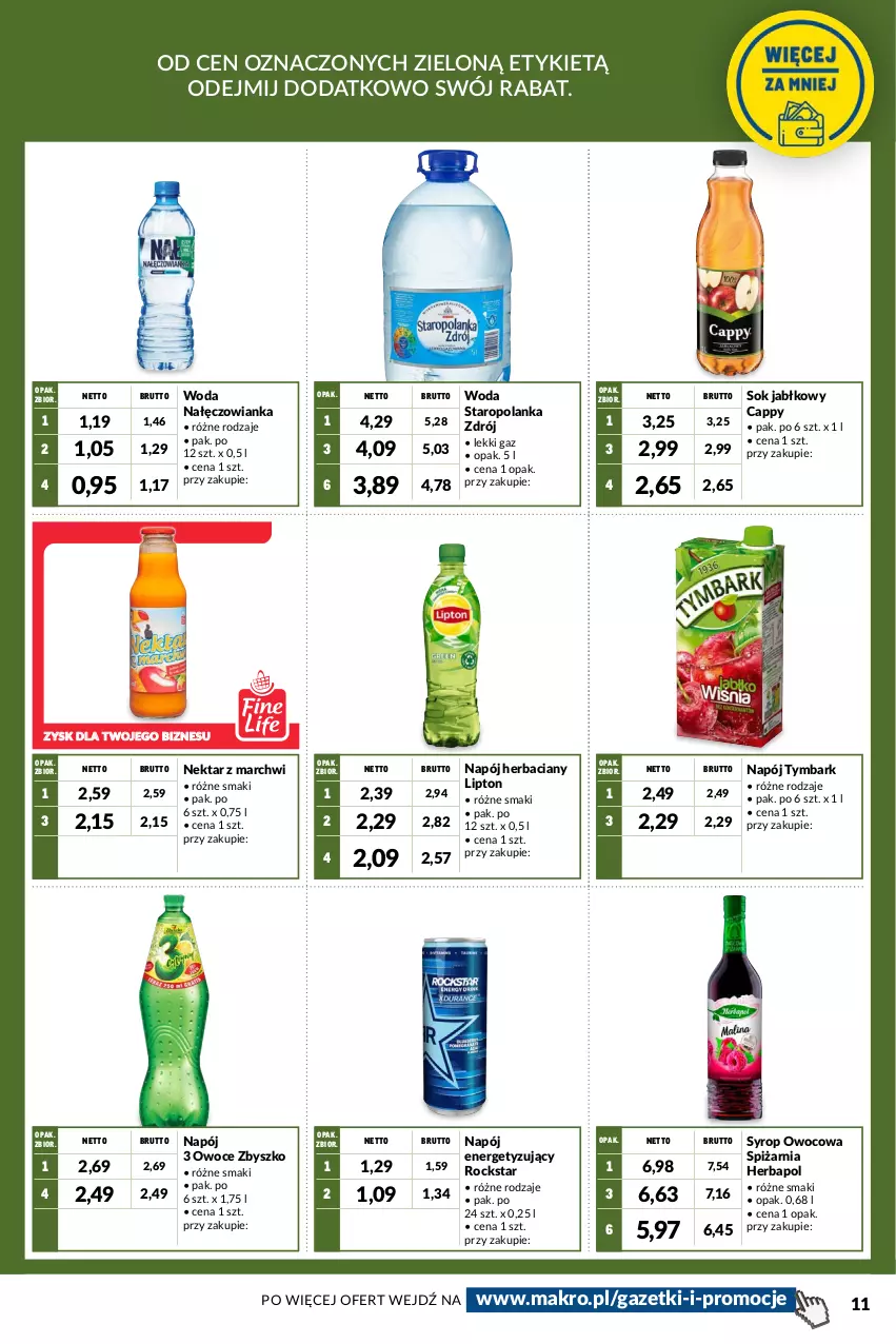 Gazetka promocyjna Makro - Kupuj więcej płać mniej - ważna 05.04 do 16.05.2022 - strona 11 - produkty: Cappy, Herbapol, Lipton, Nałęczowianka, Napój, Nektar, Owoce, Sok, Sok jabłkowy, Staropolanka, Syrop, Tymbark, Woda