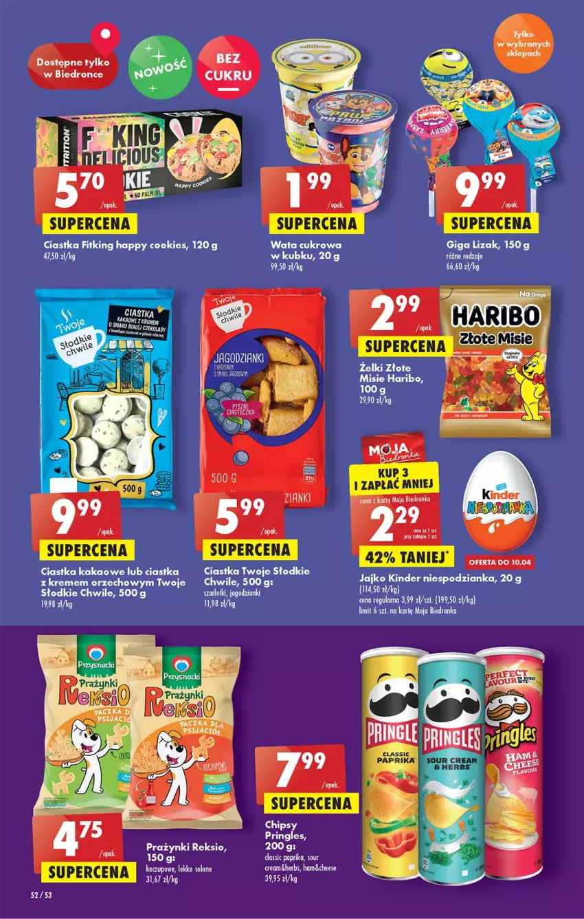 Gazetka promocyjna Biedronka - W tym tygodniu - ważna 07.04 do 13.04.2022 - strona 52 - produkty: Chipsy, Ciastka, Dron, Haribo, Kakao, Kinder, Mule, Pringles, Wata cukrowa