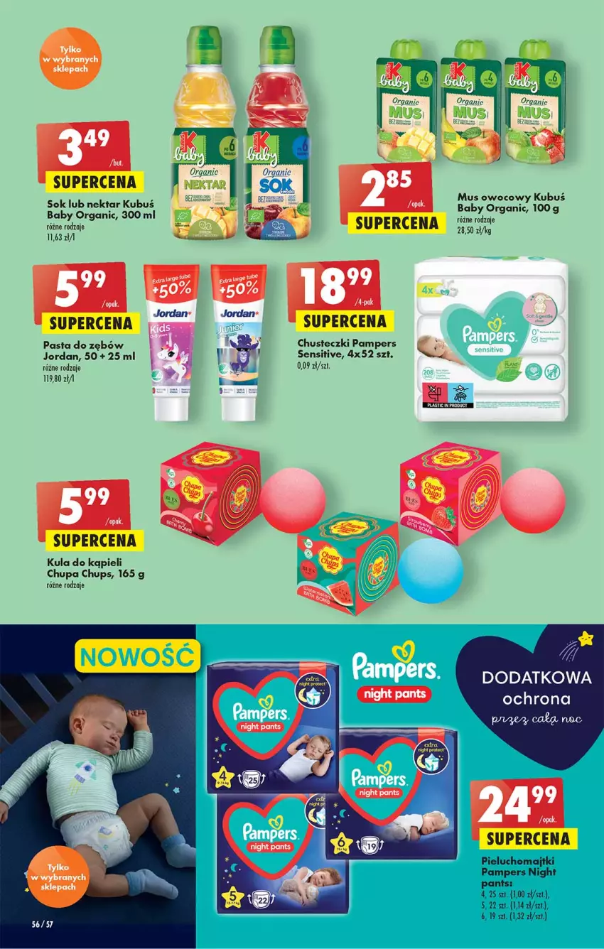 Gazetka promocyjna Biedronka - W tym tygodniu - ważna 07.04 do 13.04.2022 - strona 56 - produkty: Baby O, Chupa Chups, Chusteczki, Kula do kąpieli, Majtki, Nektar, Pampers, Pasta do zębów, Pieluchomajtki, Sok