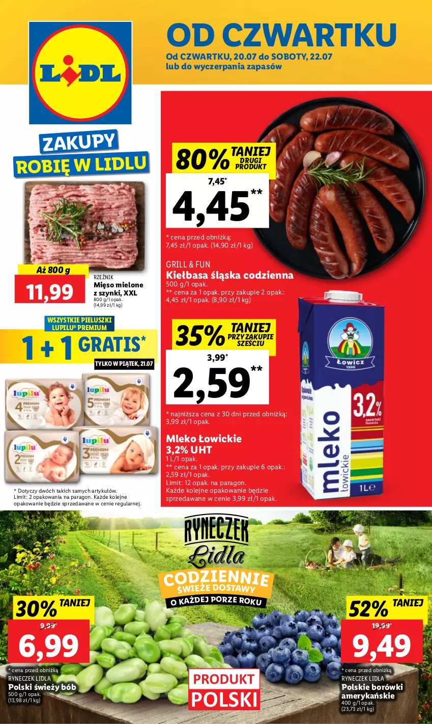 Gazetka promocyjna Lidl - GAZETKA - ważna 20.07 do 22.07.2023 - strona 1 - produkty: Gra, Grill, Kiełbasa, Kiełbasa śląska, Mięso, Mięso mielone, Mięso mielone z szynki, Mleko, Olej, Por