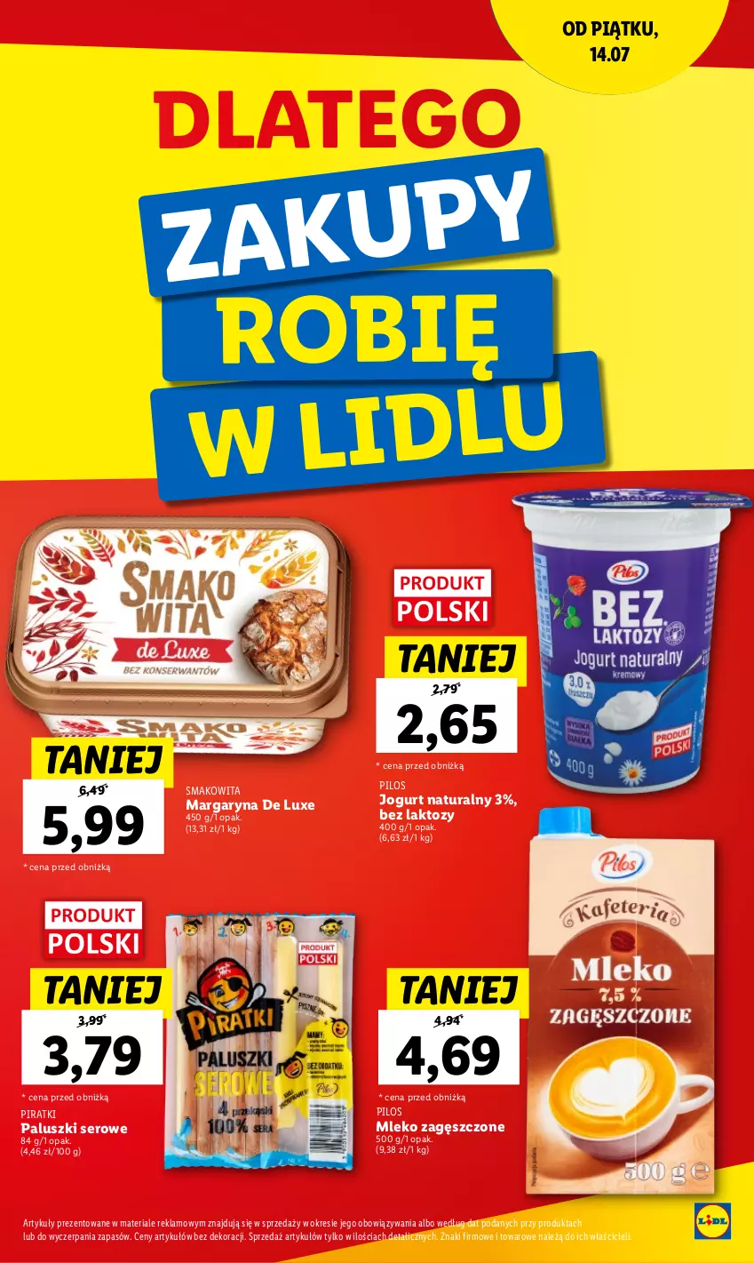 Gazetka promocyjna Lidl - GAZETKA - ważna 20.07 do 22.07.2023 - strona 29 - produkty: Jogurt, Jogurt naturalny, Margaryna, Mleko, Mleko zagęszczone, Pilos, Ser, Smakowita