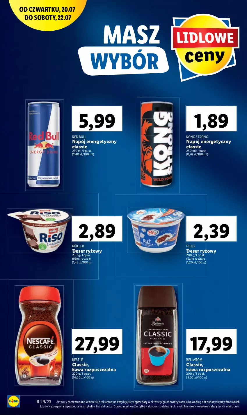 Gazetka promocyjna Lidl - GAZETKA - ważna 20.07 do 22.07.2023 - strona 50 - produkty: Bell, Bella, Deser, Kawa, Kawa rozpuszczalna, Müller, Napój, Napój energetyczny, Nestlé, Pilos, Red Bull, Ryż, Ser