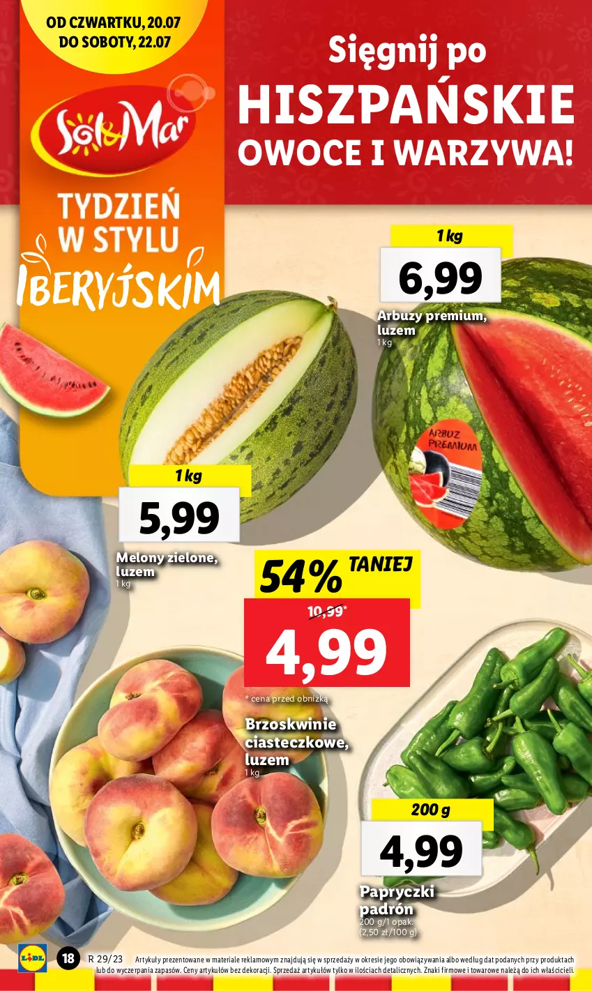 Gazetka promocyjna Lidl - GAZETKA - ważna 20.07 do 22.07.2023 - strona 58 - produkty: Arbuz, Brzoskwinie, Melon, Owoce, Warzywa