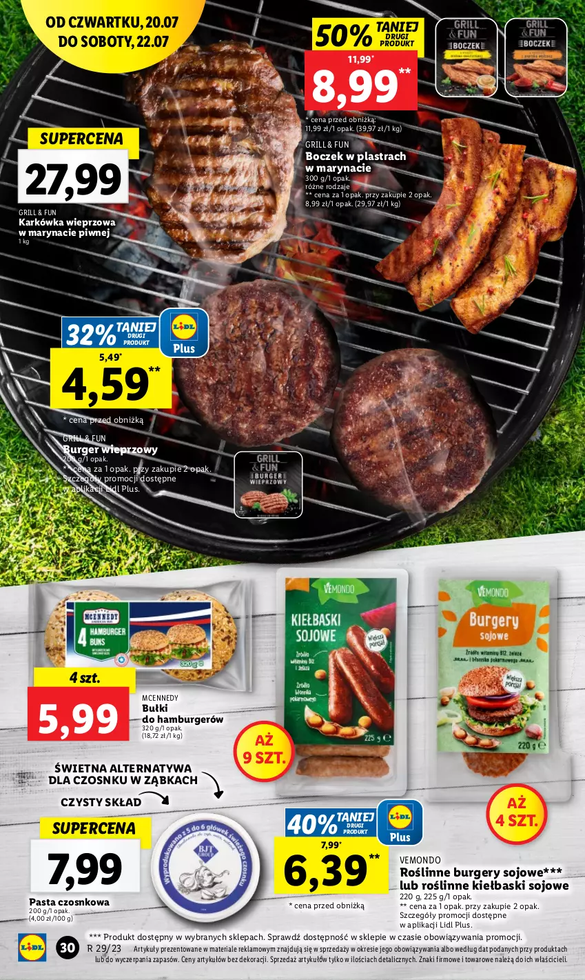 Gazetka promocyjna Lidl - GAZETKA - ważna 20.07 do 22.07.2023 - strona 70 - produkty: Boczek, Burger, Grill, Hamburger, Karkówka wieprzowa, Roślinne kiełbaski