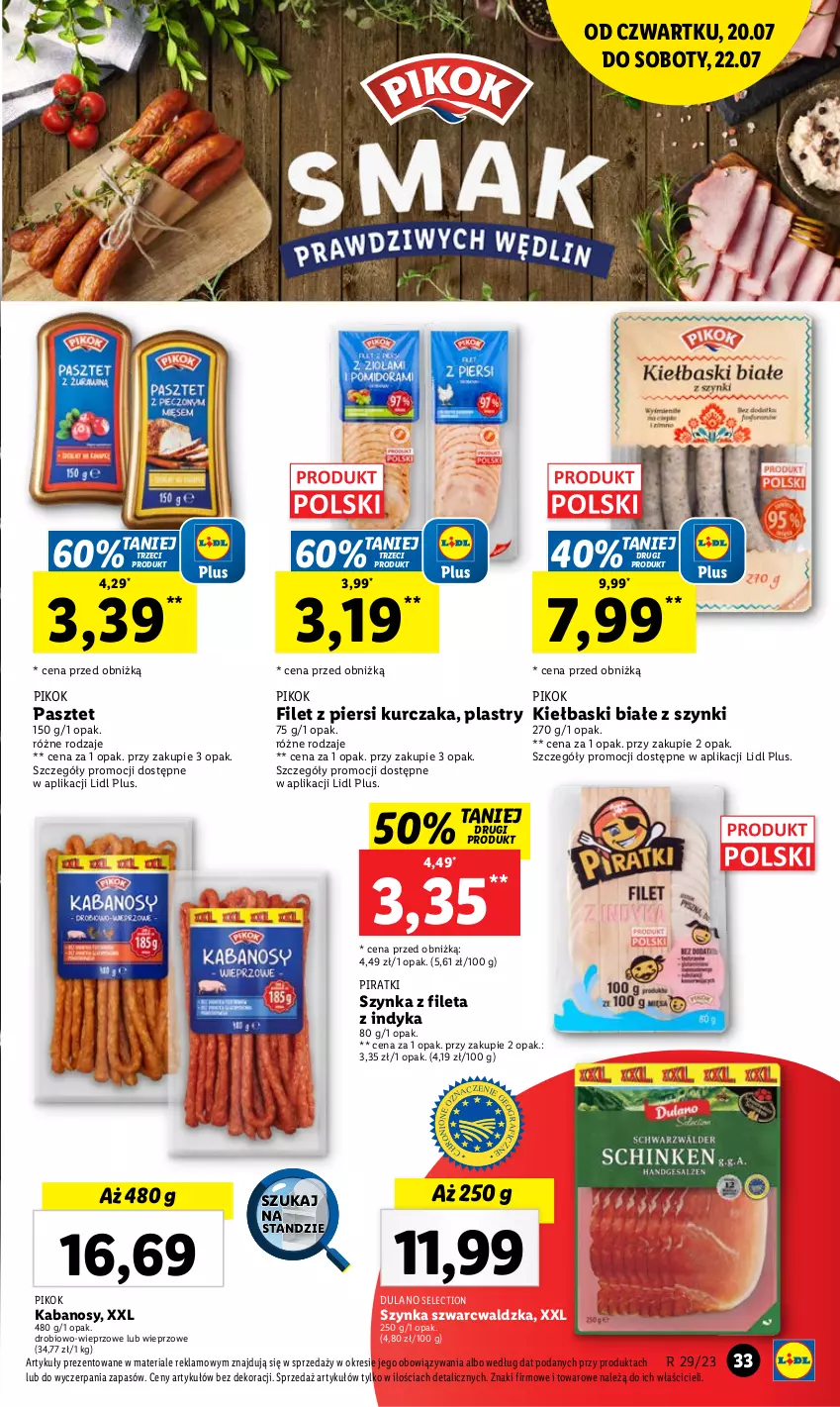 Gazetka promocyjna Lidl - GAZETKA - ważna 20.07 do 22.07.2023 - strona 73 - produkty: Dulano, Filet z piersi kurczaka, Kabanos, Kiełbaski białe, Kurczak, Pasztet, PIKOK, Szynka