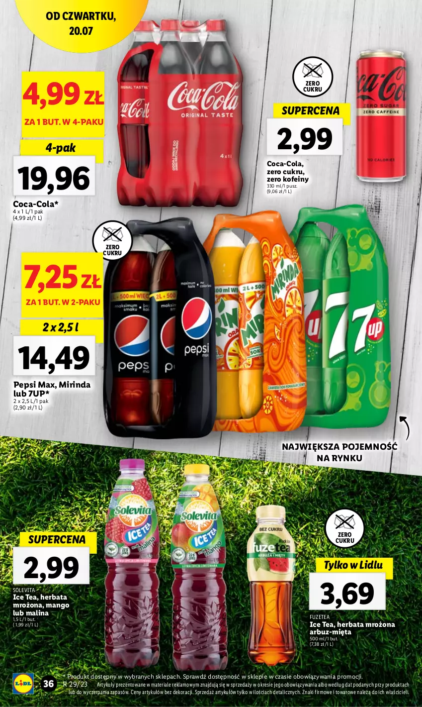 Gazetka promocyjna Lidl - GAZETKA - ważna 20.07 do 22.07.2023 - strona 76 - produkty: 7up, Arbuz, Coca-Cola, Herbata, Ice tea, Mango, Mięta, Mirinda, Pepsi, Pepsi max