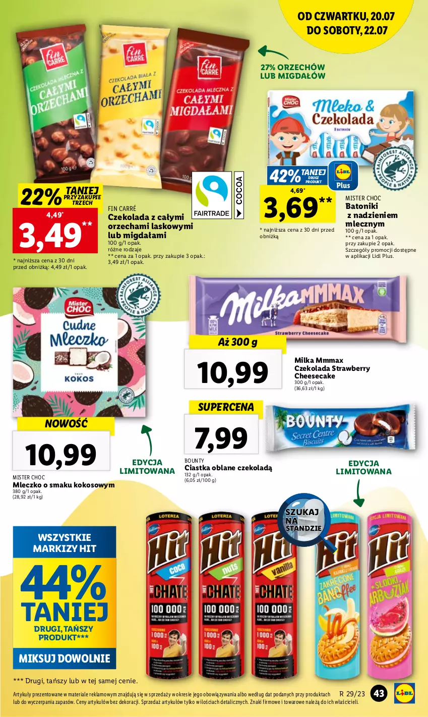 Gazetka promocyjna Lidl - GAZETKA - ważna 20.07 do 22.07.2023 - strona 85 - produkty: Baton, Bounty, Ciastka, Czekolada, Kokos, Milka, Mleczko, Tonik