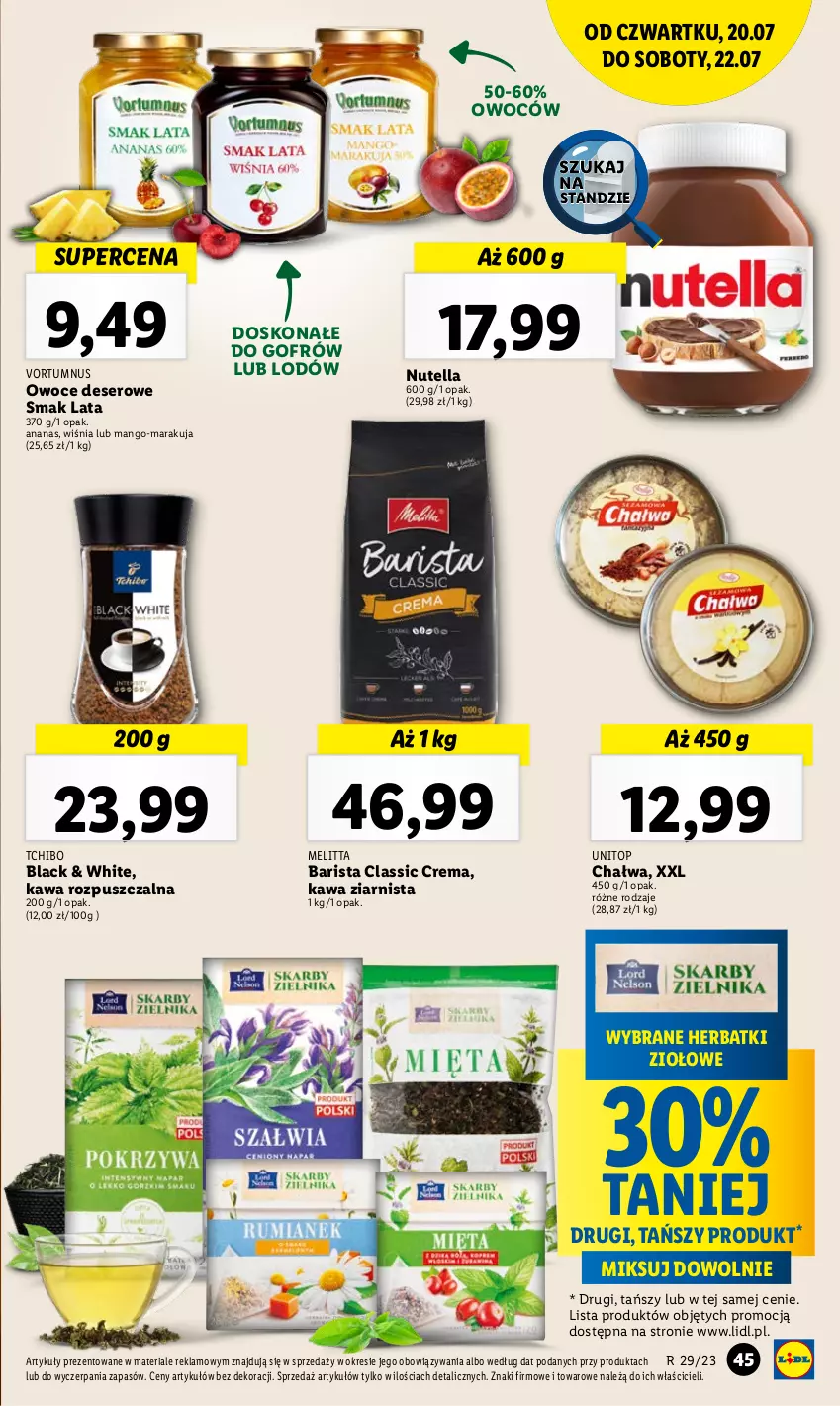 Gazetka promocyjna Lidl - GAZETKA - ważna 20.07 do 22.07.2023 - strona 87 - produkty: Ananas, Chałwa, Deser, Kawa, Kawa rozpuszczalna, Kawa ziarnista, Lack, Mango, Nutella, Owoce, Ser, Tchibo, Top