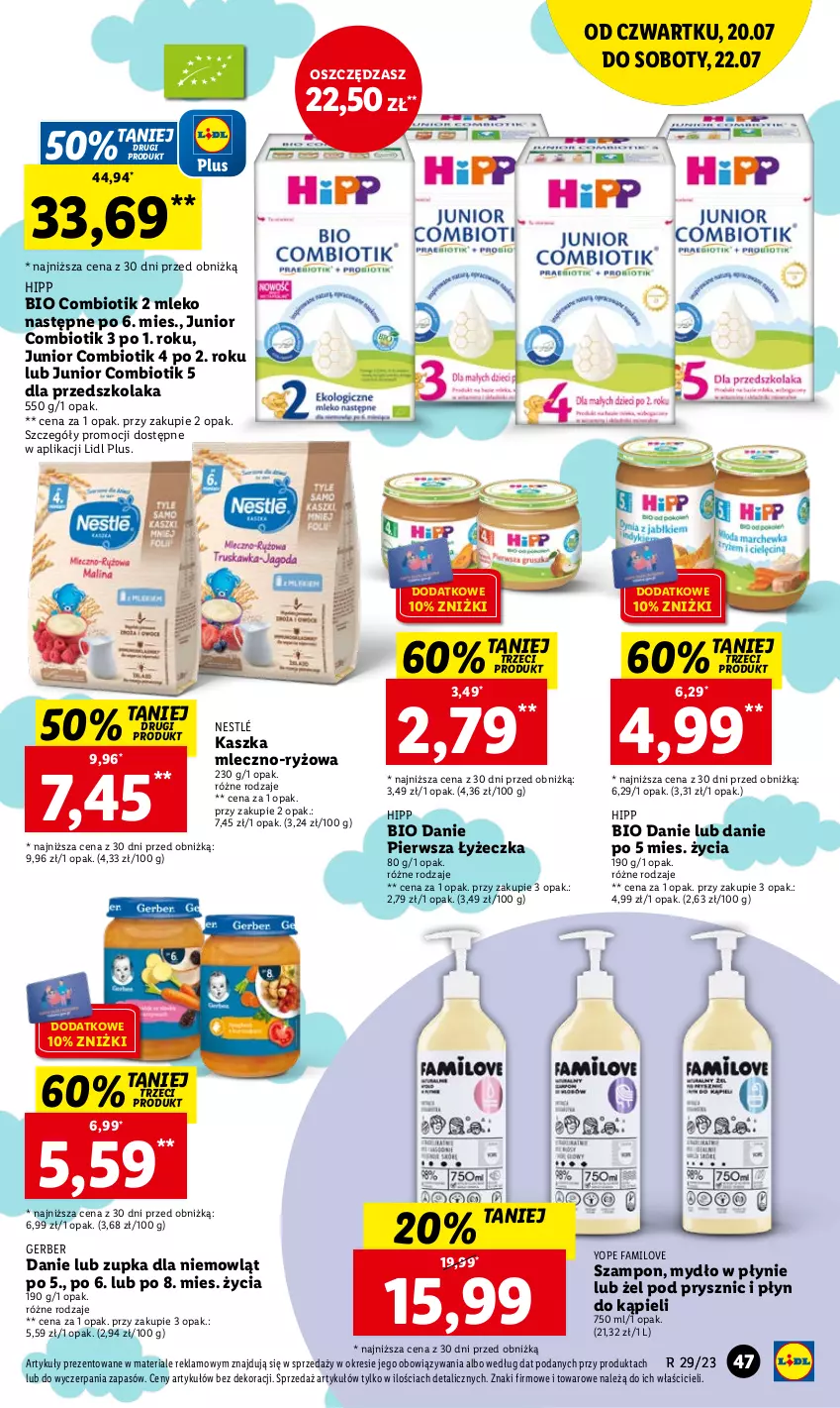 Gazetka promocyjna Lidl - GAZETKA - ważna 20.07 do 22.07.2023 - strona 89 - produkty: Fa, Gerber, HiPP, Hipp Bio, Mleko, Mydło, Mydło w płynie, Nestlé, O nas, Płyn do kąpieli, Ryż, Szampon, Yope