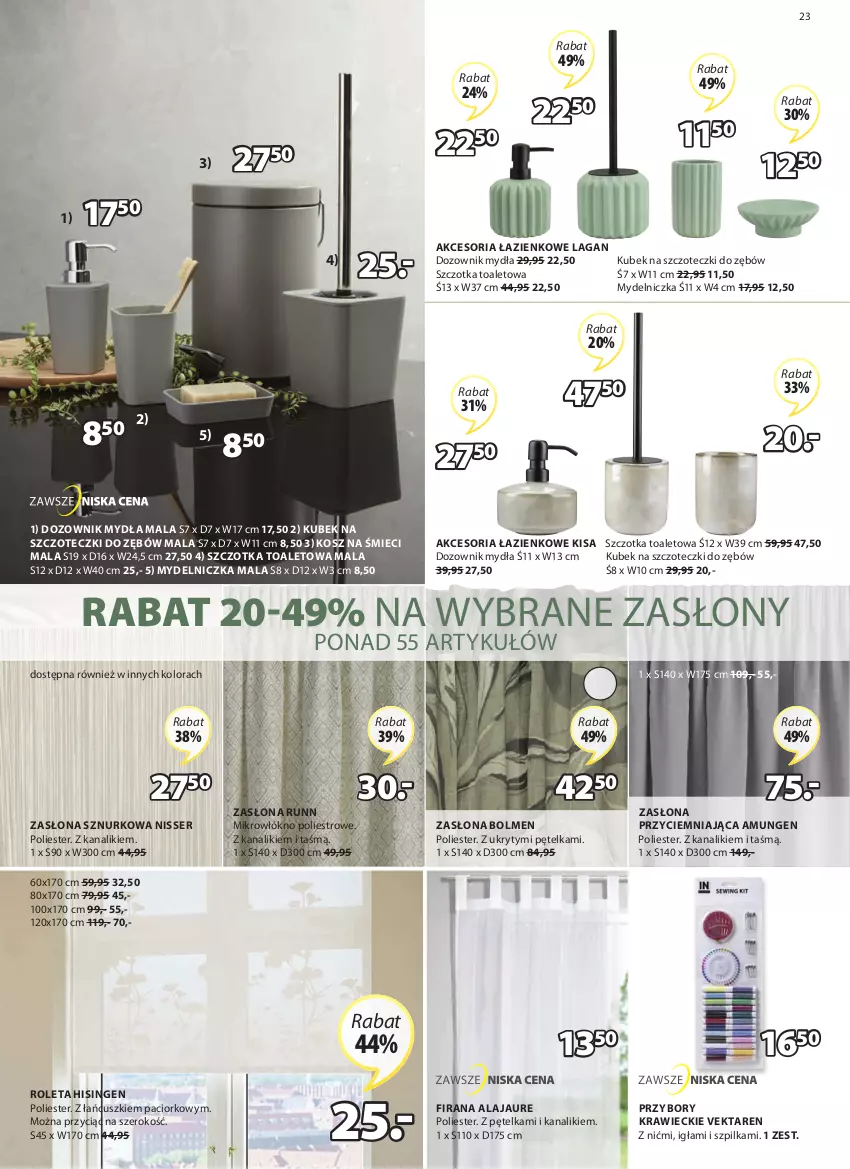 Gazetka promocyjna Jysk - Oferta tygodnia - ważna 01.09 do 14.09.2021 - strona 24 - produkty: Dozownik, Dozownik mydła, Firana, Kosz, Kubek, Kubek na szczoteczki do zębów, Mydelniczka, Przybory krawieckie, Roleta, Ser, Szczotka, Zasłona