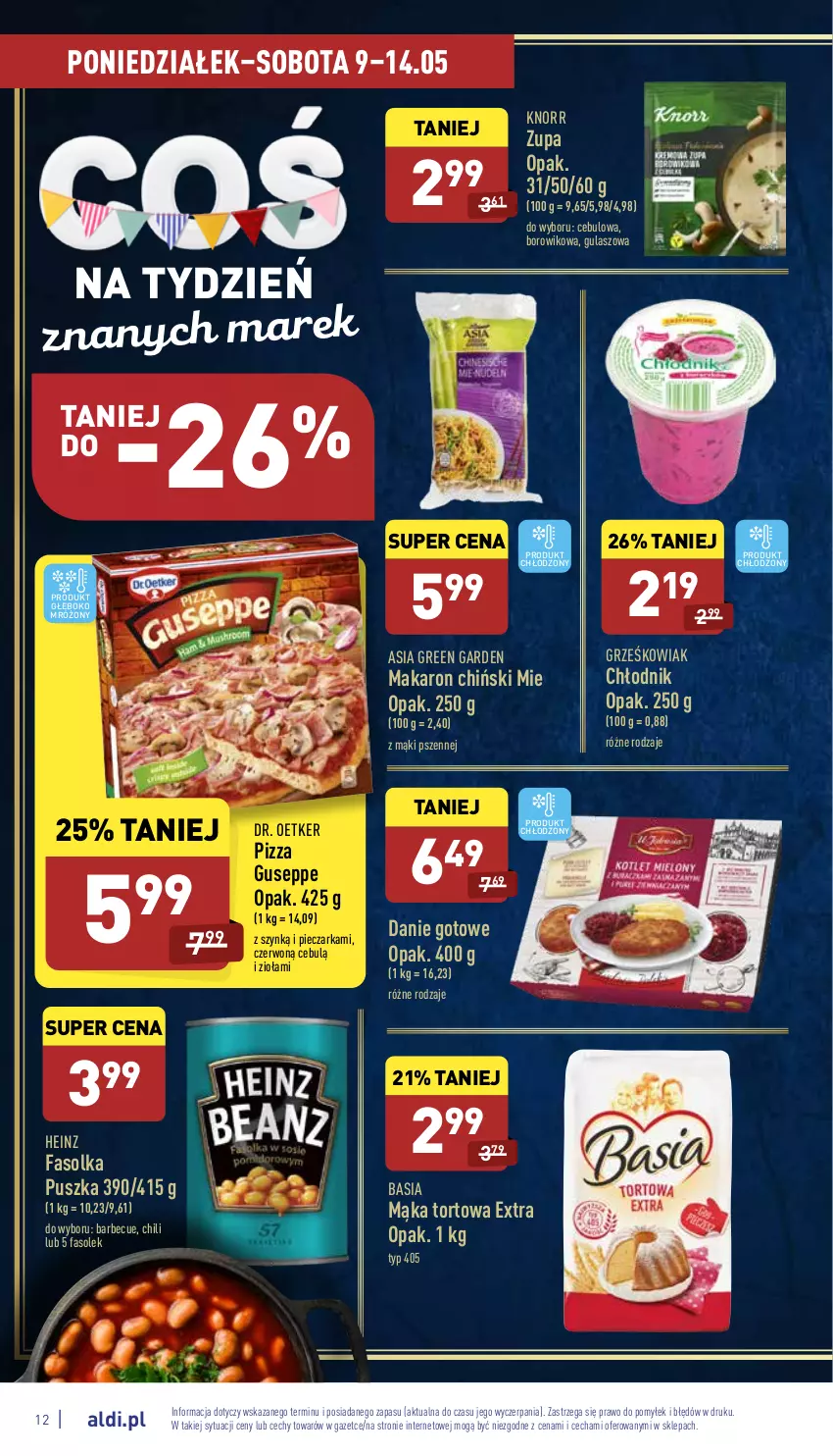 Gazetka promocyjna Aldi - Pełny katalog - ważna 09.05 do 14.05.2022 - strona 12 - produkty: Basia, Danie gotowe, Dr. Oetker, Fa, Heinz, Knorr, Mąka, Mąka tortowa, Makaron, Makaron chiński, Piec, Pieczarka, Pizza, Wiko, Zupa