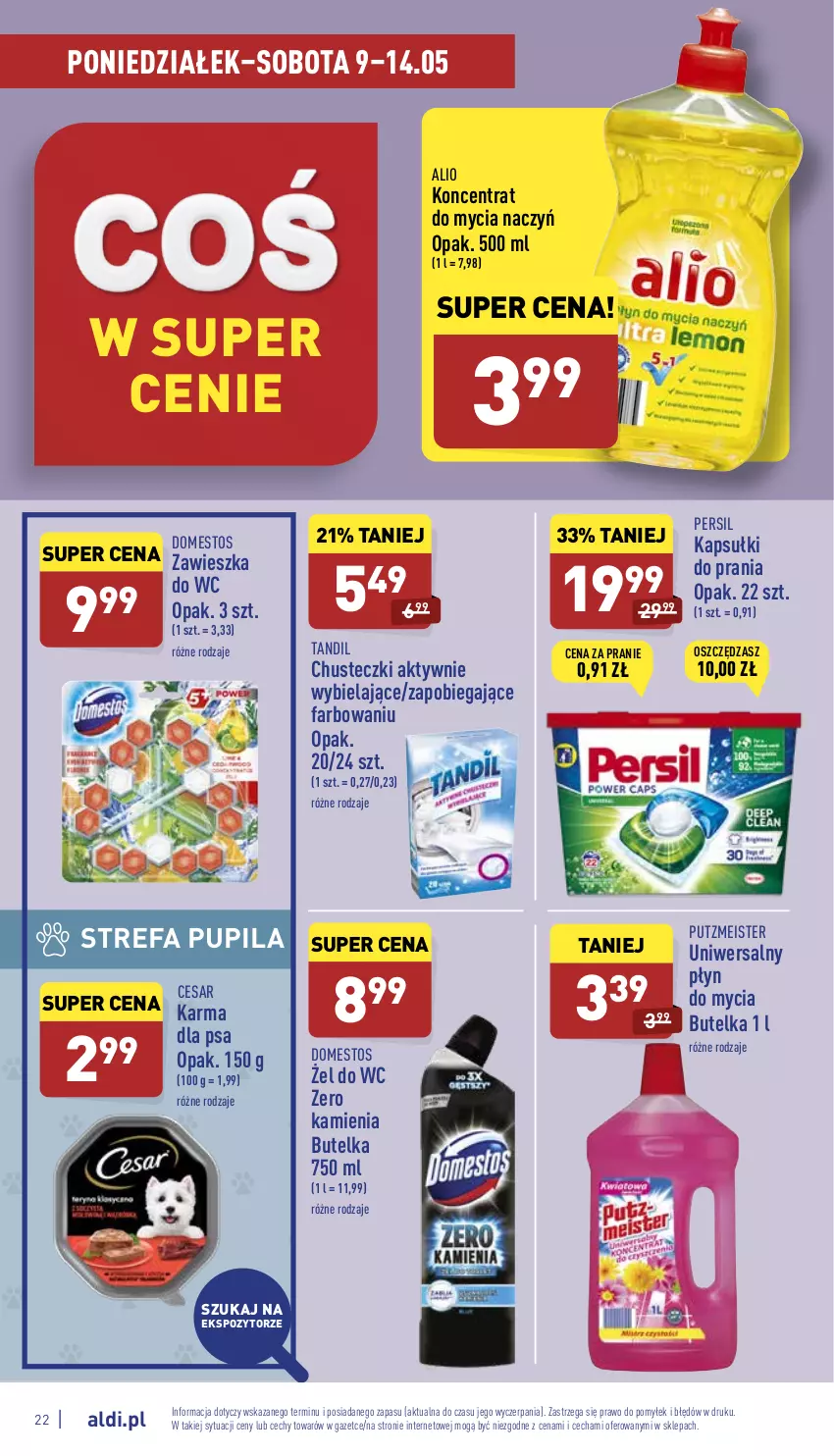 Gazetka promocyjna Aldi - Pełny katalog - ważna 09.05 do 14.05.2022 - strona 22 - produkty: Chusteczki, Do mycia naczyń, Domestos, Fa, Kapsułki do prania, Koncentrat do mycia naczyń, Persil, Płyn do mycia, Putzmeister