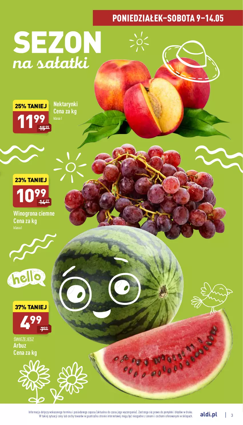 Gazetka promocyjna Aldi - Pełny katalog - ważna 09.05 do 14.05.2022 - strona 3 - produkty: Arbuz, Nektar, Sałat, Wino, Winogrona