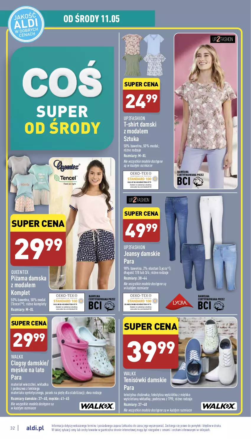 Gazetka promocyjna Aldi - Pełny katalog - ważna 09.05 do 14.05.2022 - strona 32 - produkty: Clogsy, Fa, Moda, Pasek, Piżama, Queentex, T-shirt, Tenisówki, Wełna