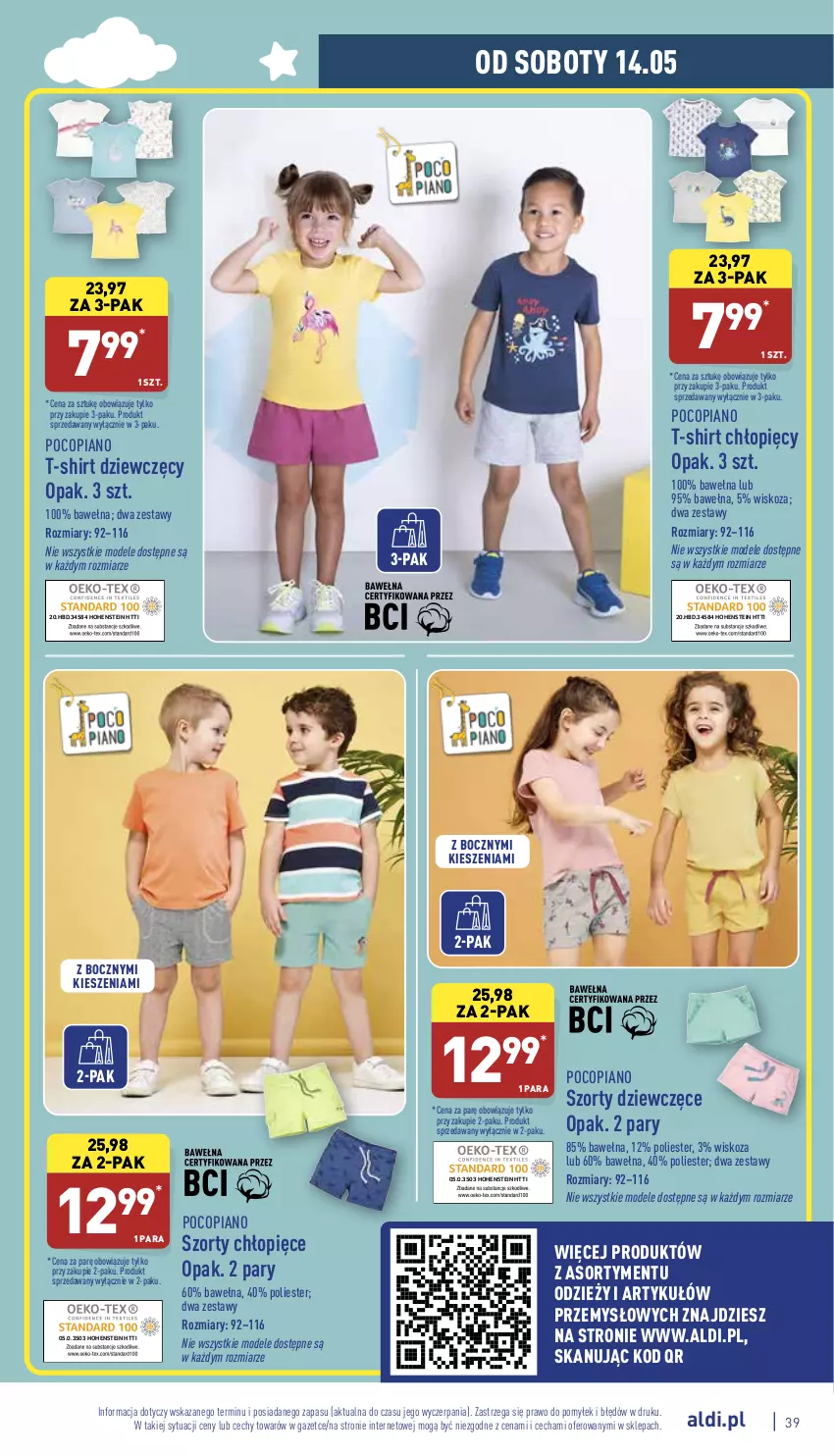 Gazetka promocyjna Aldi - Pełny katalog - ważna 09.05 do 14.05.2022 - strona 39 - produkty: Pocopiano, Szorty, T-shirt, Wełna