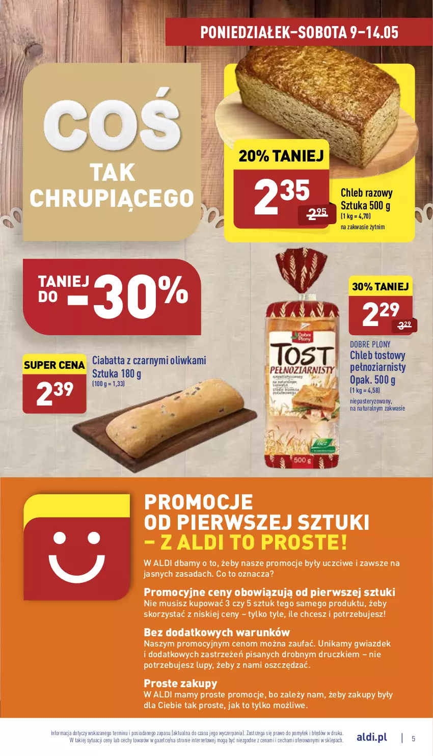 Gazetka promocyjna Aldi - Pełny katalog - ważna 09.05 do 14.05.2022 - strona 5 - produkty: Chleb, Chleb tostowy, Ciabatta, Fa, Mus