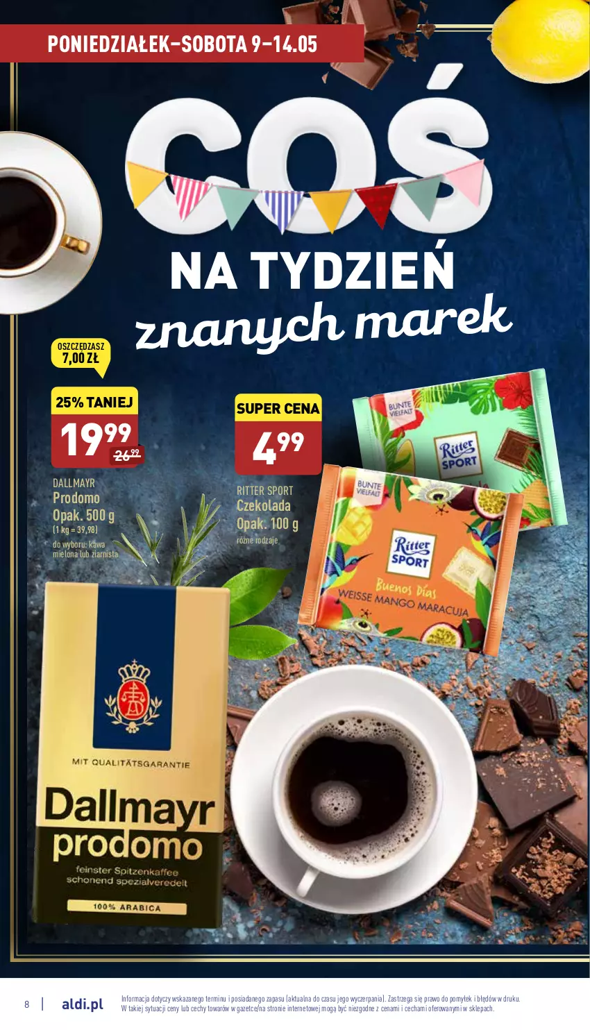 Gazetka promocyjna Aldi - Pełny katalog - ważna 09.05 do 14.05.2022 - strona 8 - produkty: Czekolada, Dallmayr, Kawa, Kawa mielona, Por, Ritter Sport, Sport