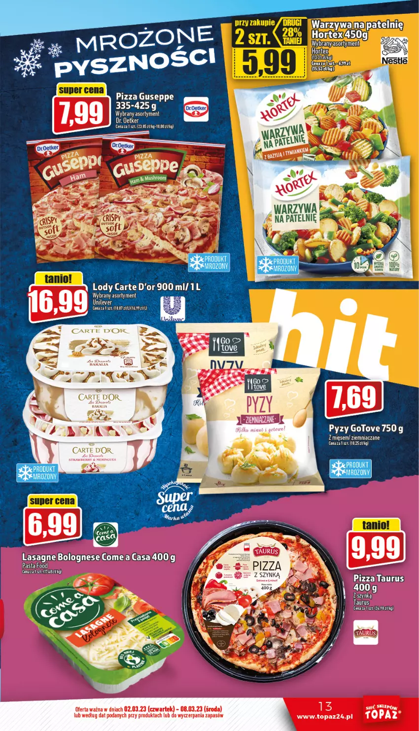 Gazetka promocyjna Topaz - Gazetka - ważna 02.03 do 08.03.2023 - strona 13 - produkty: Dr. Oetker, Lasagne, Lasagne bolognese, Mus, Pizza, Top, Warzywa