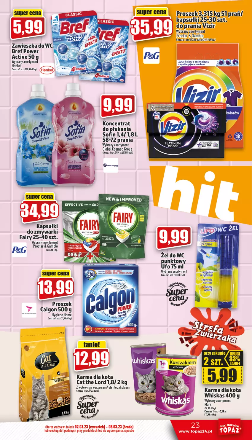 Gazetka promocyjna Topaz - Gazetka - ważna 02.03 do 08.03.2023 - strona 23 - produkty: Calgon, Fa, Fairy, LG, Mars, Vizir, Whiskas, Zmywarki