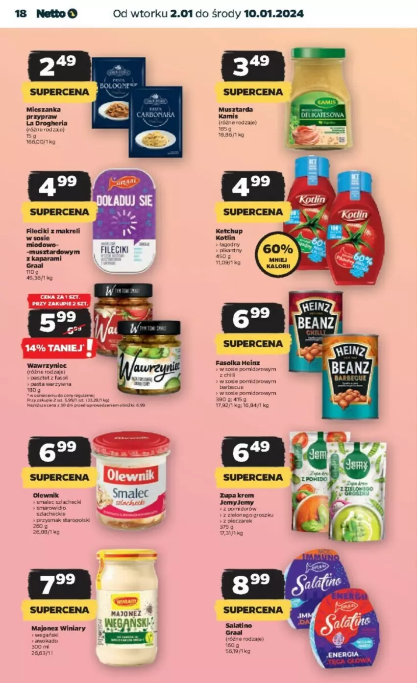 Gazetka promocyjna Netto - ważna 02.01 do 10.01.2024 - strona 10 - produkty: Fa, Heinz, Kamis, Ketchup, Kotlin, Majonez, Mus, Musztarda, Pasta warzywna, Pasztet, Piec, Smalec, Sos