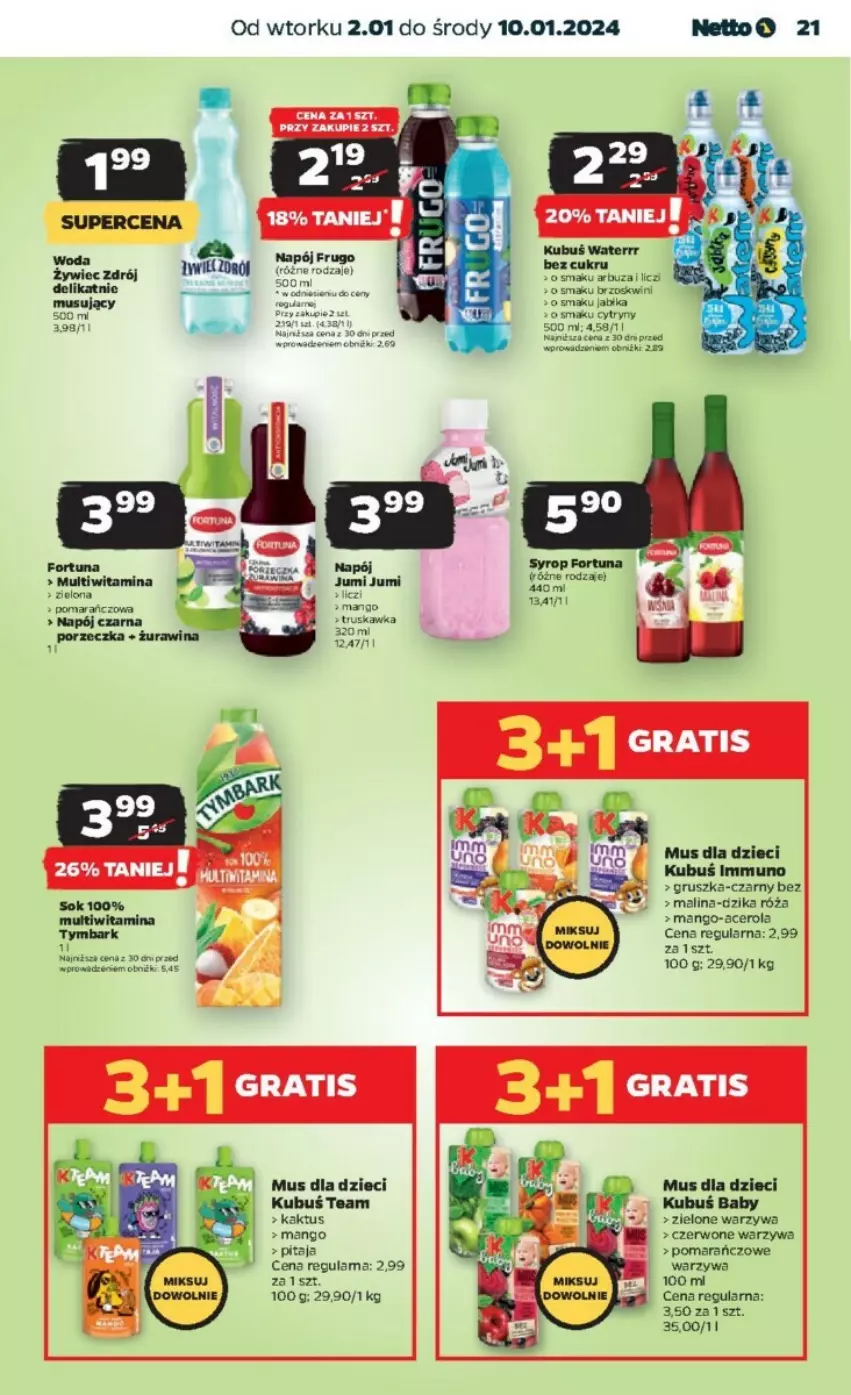 Gazetka promocyjna Netto - ważna 02.01 do 10.01.2024 - strona 14 - produkty: Acer, Arbuz, Cytryny, Dzieci, Dzika róża, Fortuna, Jabłka, Kubuś, Liczi, Mango, Mus, Napój, Por, Róża, Warzywa