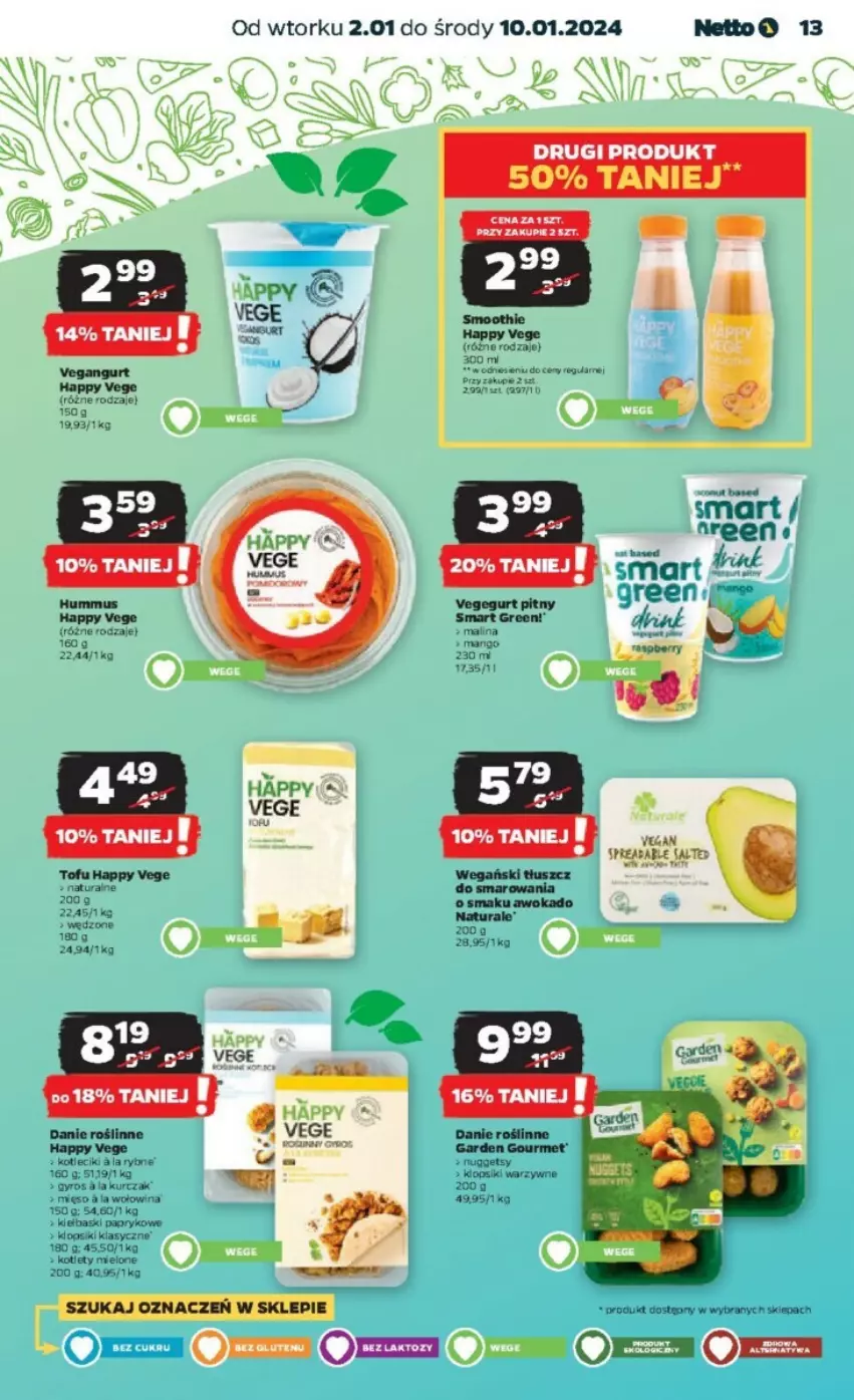 Gazetka promocyjna Netto - ważna 02.01 do 10.01.2024 - strona 5 - produkty: Gyros, Hummus, Klopsiki, Kotlet, Kurczak, Mango, Mięso, Mus, Smoothie, Tofu, Wołowina